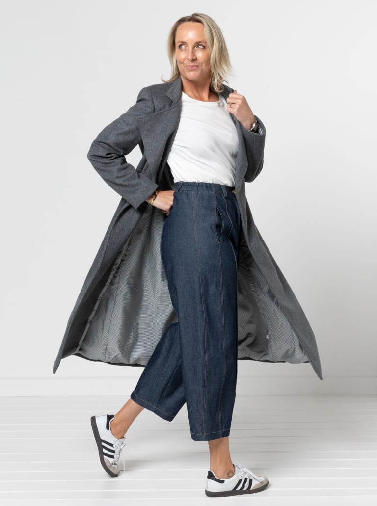 Stella Coat By Style Arc - Mid length fully lined wrap coat with long sleeves and tie belt.