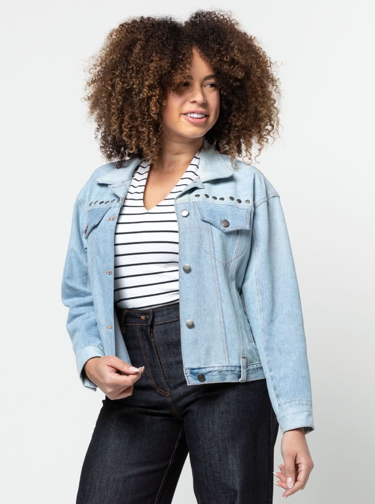 Stevie Jean Jacket Sewing Pattern By Style Arc - Oversized jean jacket with all the traditional jean features.