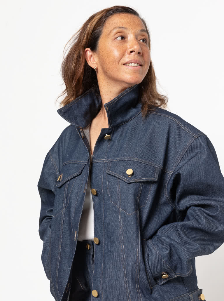 Stevie Jean Jacket Sewing Pattern By Style Arc - Oversized jean jacket with all the traditional jean features.