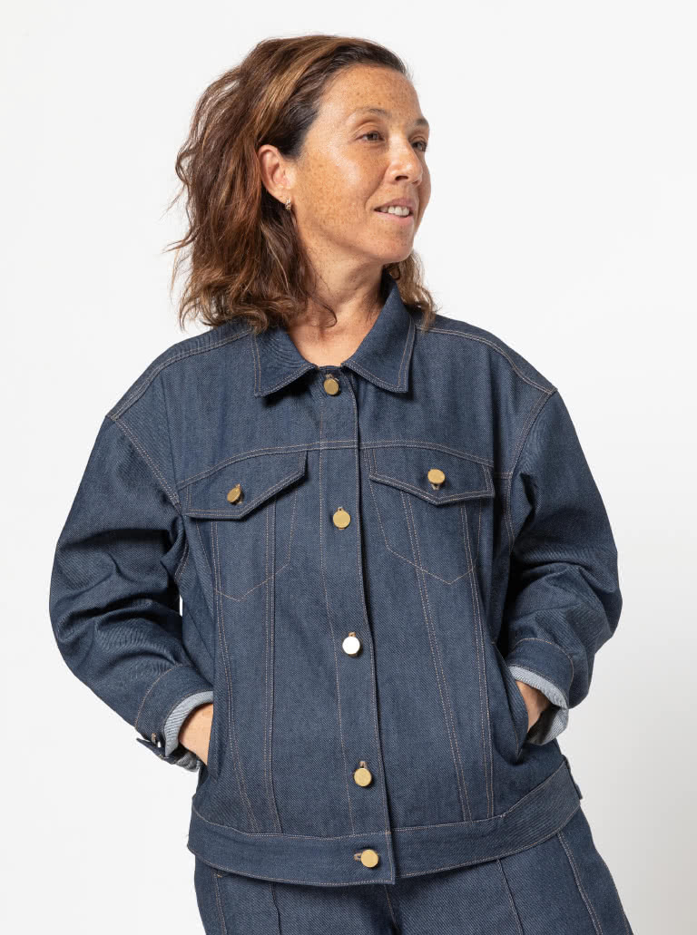 Stevie Jean Jacket Sewing Pattern By Style Arc - Oversized jean jacket with all the traditional jean features.