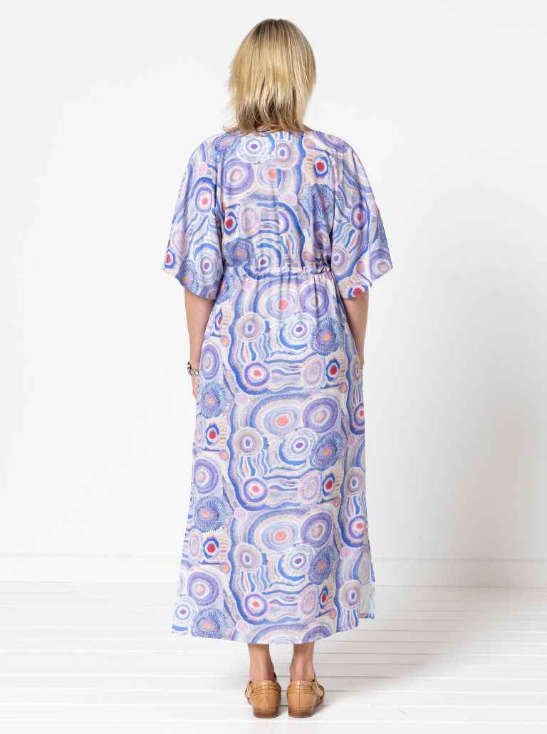 Summer Cover Up By Style Arc - Dress with a "V" neck, wide sleeves, drawstring under bust and includes a short or long skirt.