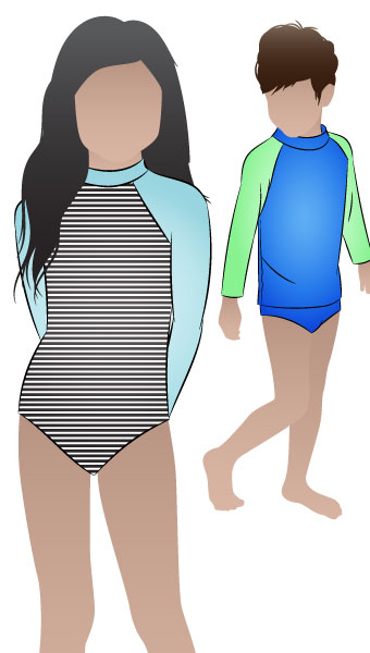 Summer Swimsuit and Top By Style Arc - Sun-smart swimsuit sewing pattern for boys and girls. Three styles included.