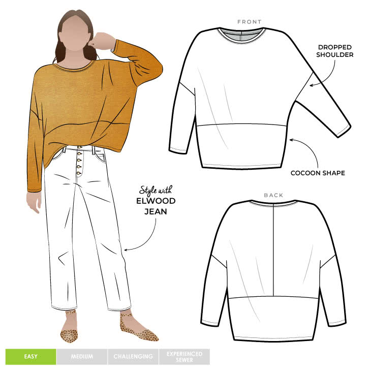Sunny Knit Top Sewing Pattern By Style Arc - Cocoon shaped long sleeved knit top