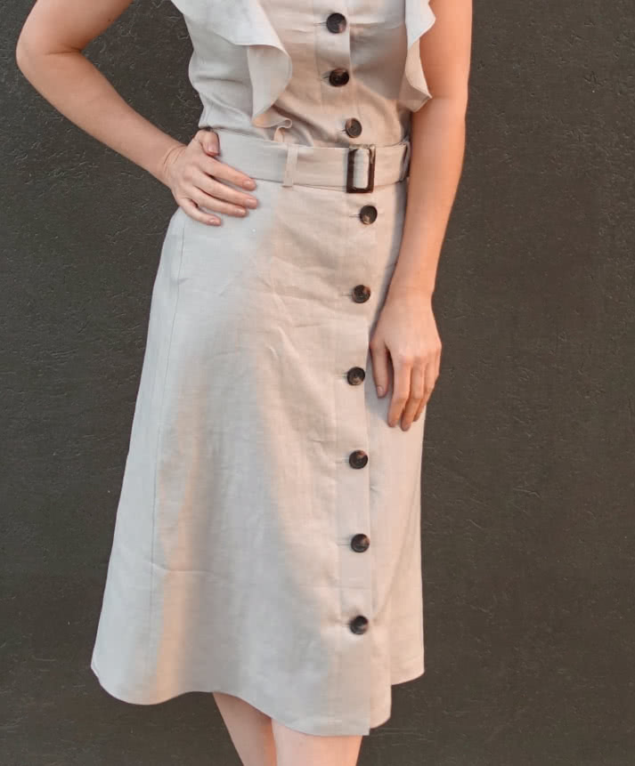 Sutton Woven Skirt Sewing Pattern By Style Arc - Button through skirt with belt.