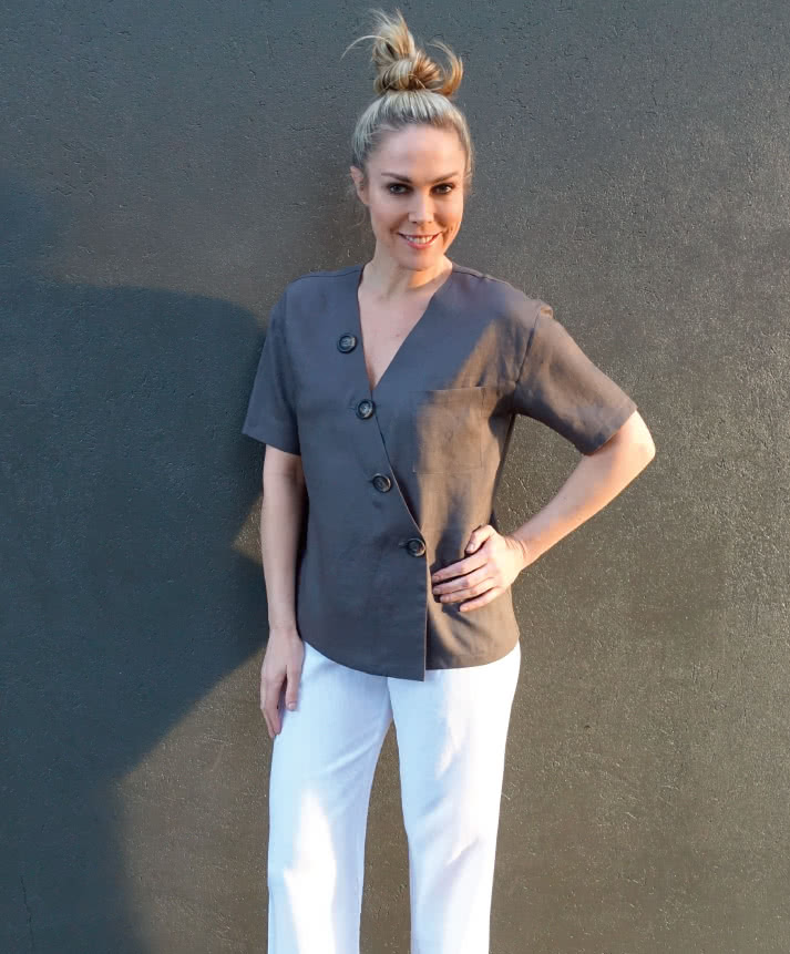 Sutton Woven Top Sewing Pattern By Style Arc - Boxy shaped top with asymmetrical button closure.