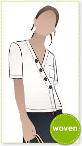 Sutton Woven Top Sewing Pattern By Style Arc - Boxy shaped top with asymmetrical button closure.