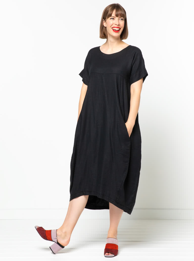 Sydney Designer Dress By Style Arc - Designer dress featuring a full cocoon shape, in seam pockets and a high low hemline.