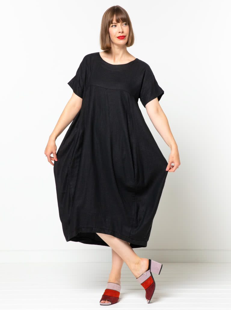 Sydney Designer Dress By Style Arc - Designer dress featuring a full cocoon shape, in seam pockets and a high low hemline.