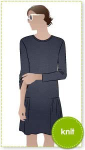 Talulah Knit Dress Sewing Pattern By Style Arc - Simple knit dress sewing pattern with long sleeves and side gathers.