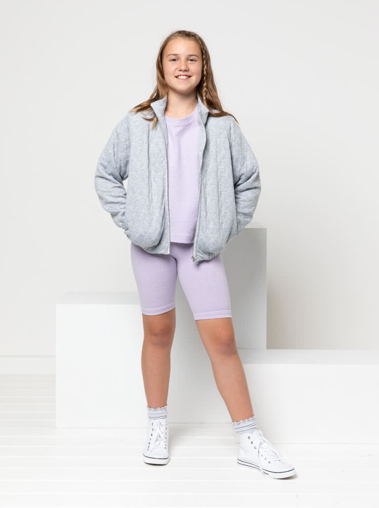 Teddy Teens Jacket By Style Arc - Easy fit zip front jacket with stand collar and encased elastic in the hem and sleeves, for teens 8-16.