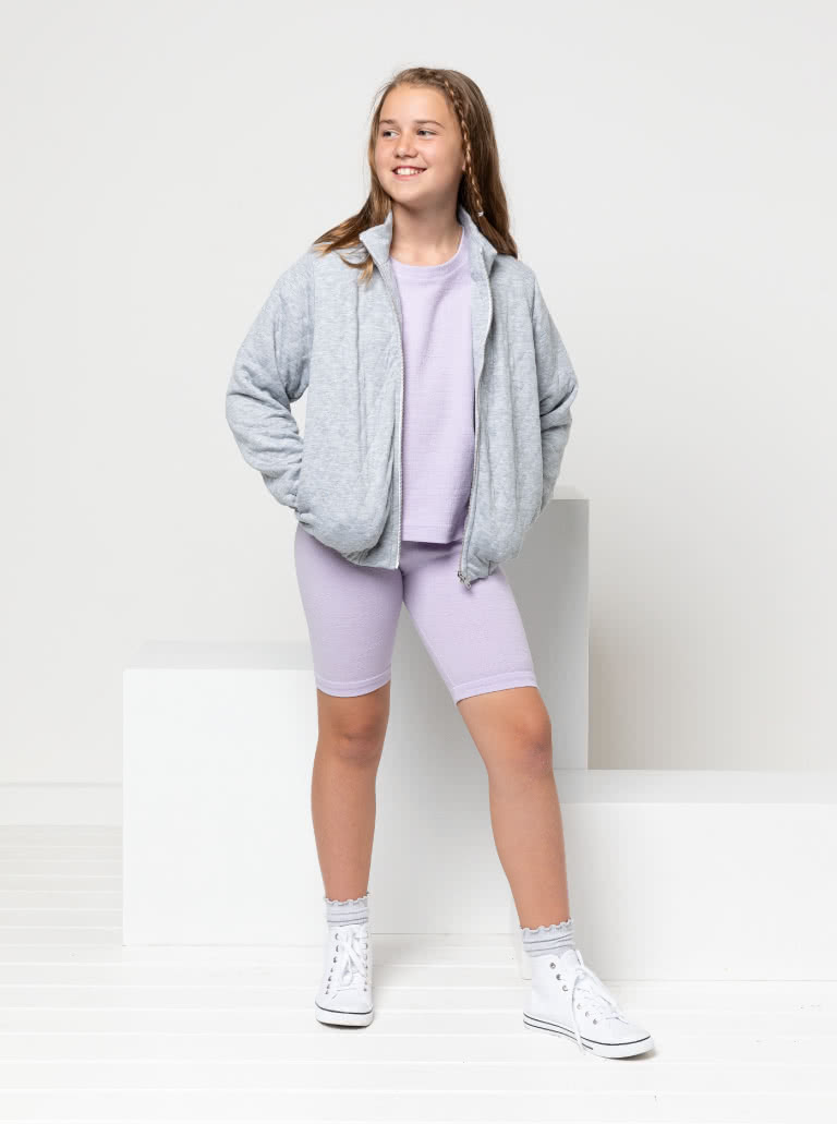 Teddy Teens Jacket By Style Arc - Easy fit zip front jacket with stand collar and encased elastic in the hem and sleeves, for teens 8-16.