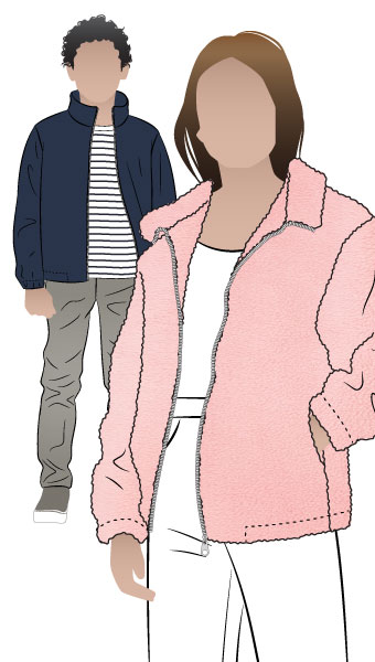 Teddy Teens Jacket By Style Arc - Easy fit zip front jacket with stand collar and encased elastic in the hem and sleeves, for teens 8-16.