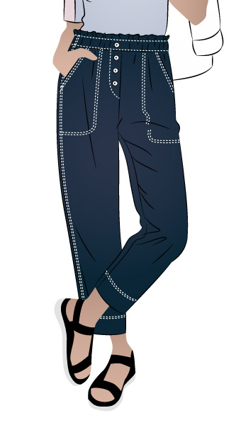 Texas Pant By Style Arc - Elastic waist pant with pockets and faux fly.
