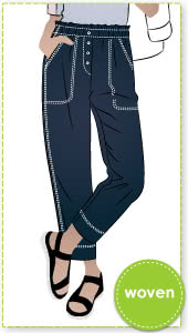 Texas Pant By Style Arc - Elastic waist pant with pockets and faux fly.