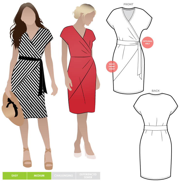 Tia Knit Wrap Dress Sewing Pattern By Style Arc - Slip on wrap dress with a difference
