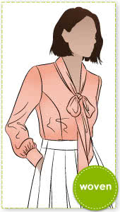 Tiffany Blouse Sewing Pattern By Style Arc - Princess line, long sleeved blouse with a tie neck