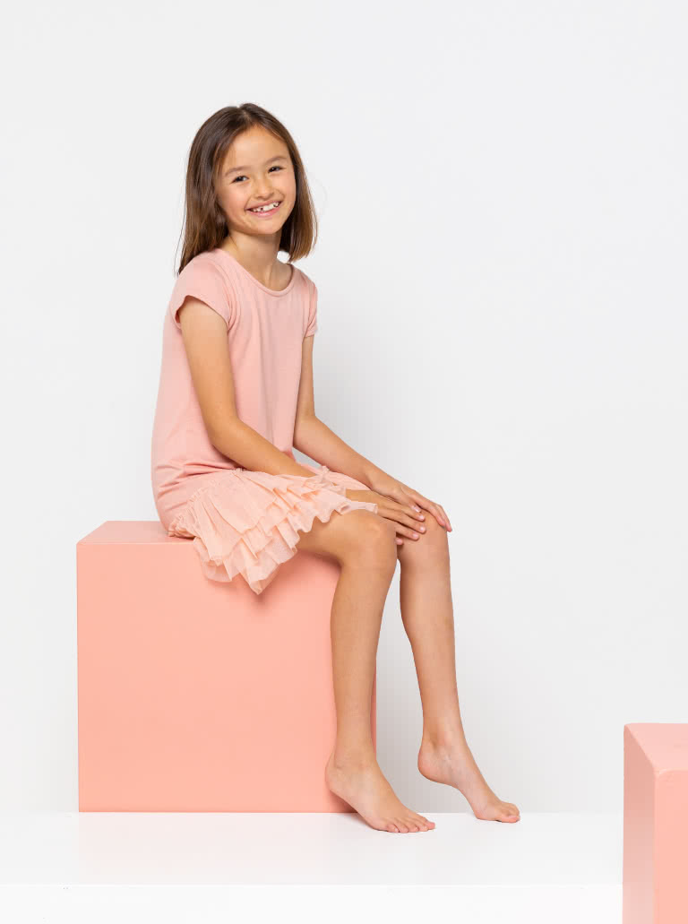 Tilly Kids Knit Dress By Style Arc - "T" shirt style knit dress with 3 tulle frills for kids 2-8