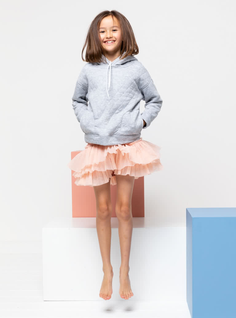 Tilly Kids Knit Dress By Style Arc - "T" shirt style knit dress with 3 tulle frills for kids 2-8