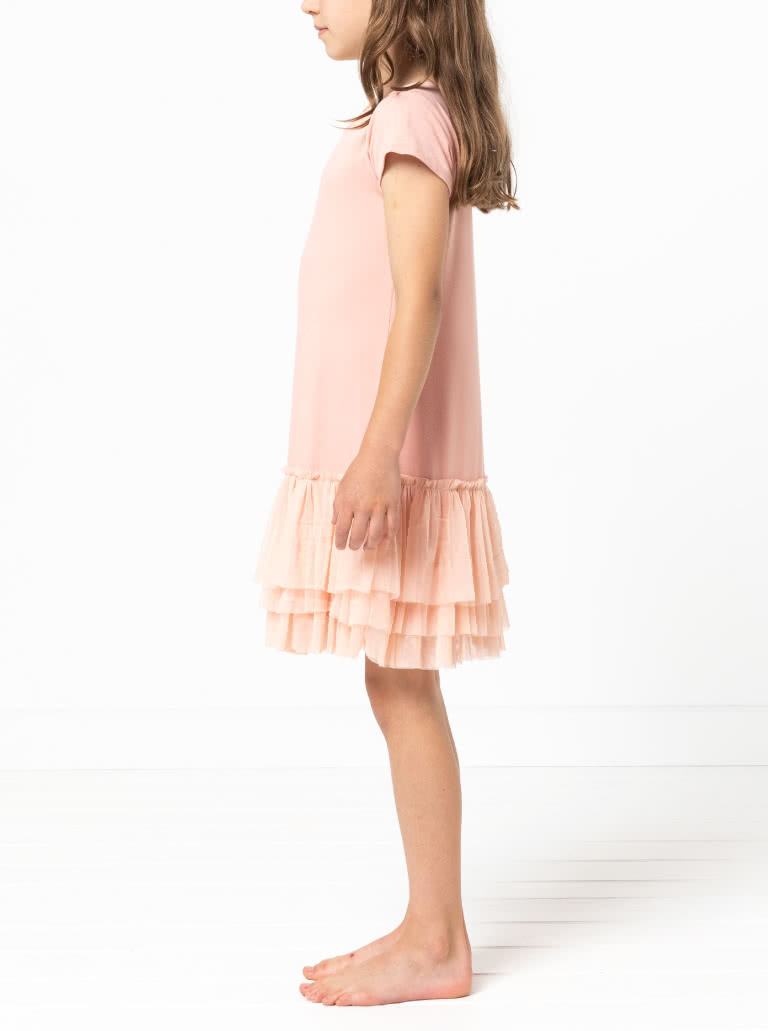 Tilly Kids Knit Dress By Style Arc - "T" shirt style knit dress with 3 tulle frills for kids 2-8