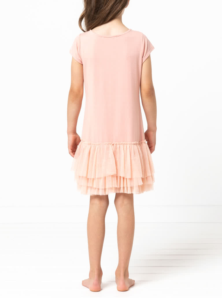 Tilly Kids Knit Dress By Style Arc - "T" shirt style knit dress with 3 tulle frills for kids 2-8