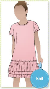 Tilly Kids Knit Dress By Style Arc - "T" shirt style knit dress with 3 tulle frills for kids 2-8