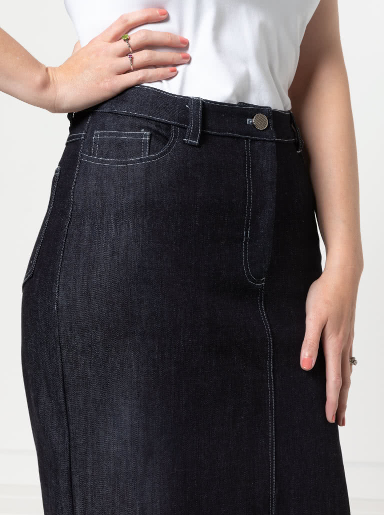 Tommie Jeans Skirt By Style Arc - Traditional calf length jeans skirt with front split.