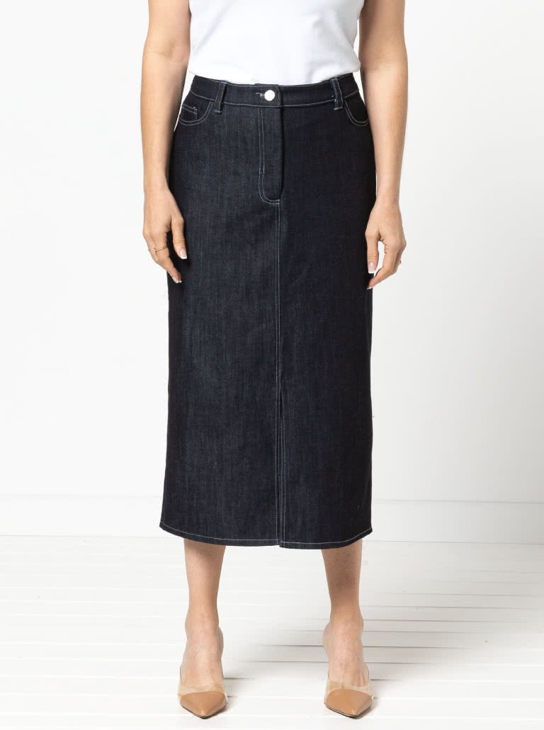 Tommie Jeans Skirt By Style Arc - Traditional calf length jeans skirt with front split.