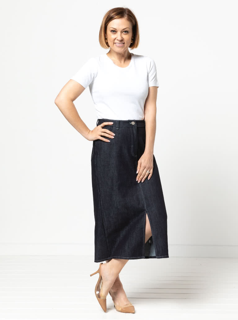 Tommie Jeans Skirt By Style Arc - Traditional calf length jeans skirt with front split.