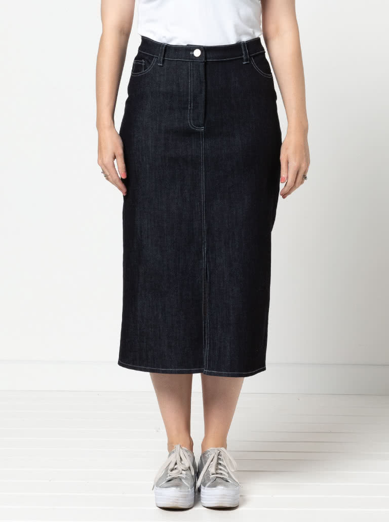 Tommie Jeans Skirt By Style Arc - Traditional calf length jeans skirt with front split.