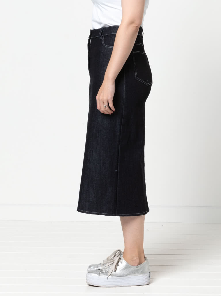 Tommie Jeans Skirt By Style Arc - Traditional calf length jeans skirt with front split.