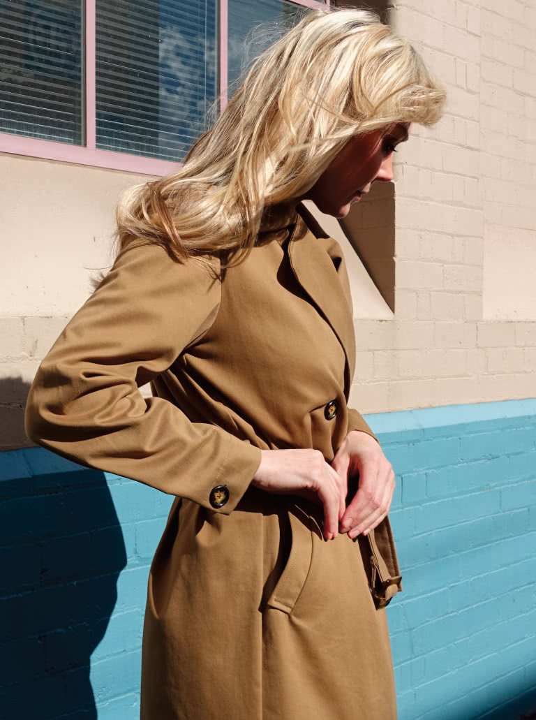 Tracy Trench Coat By Style Arc - Casual classic double-breasted unlined trench coat featuring welted pockets chest flap and belt.