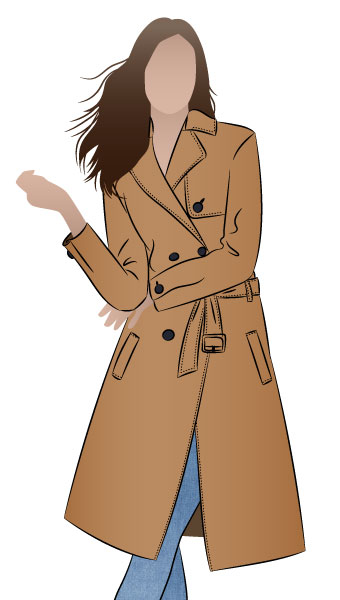 Tracy Trench Coat By Style Arc - Casual classic double-breasted unlined trench coat featuring welted pockets chest flap and belt.