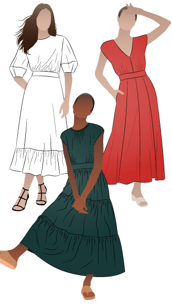 Trinnie Extension Pack By Style Arc - You will need the original Trinnie Woven Dress pattern to use the sleeves in this extension pack. The extension pack includes 2 new bodices, skirts and sleeves.