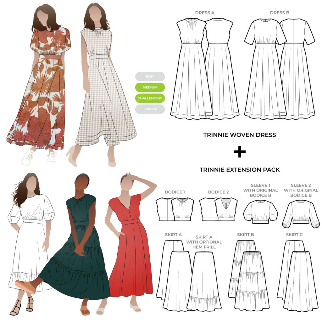 Trinnie Woven Dress + Extension Pack Bundle – Sewing Pattern Outfits ...