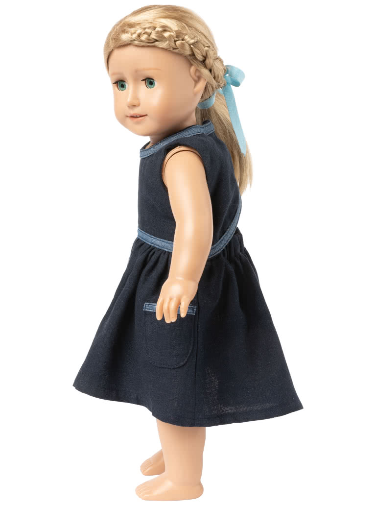 Tulip Kids Dress By Style Arc - Round neck dress with gathered skirt and open back with snap closure, for kids 2-8. Doll's Dress pattern included for 45cm (18")