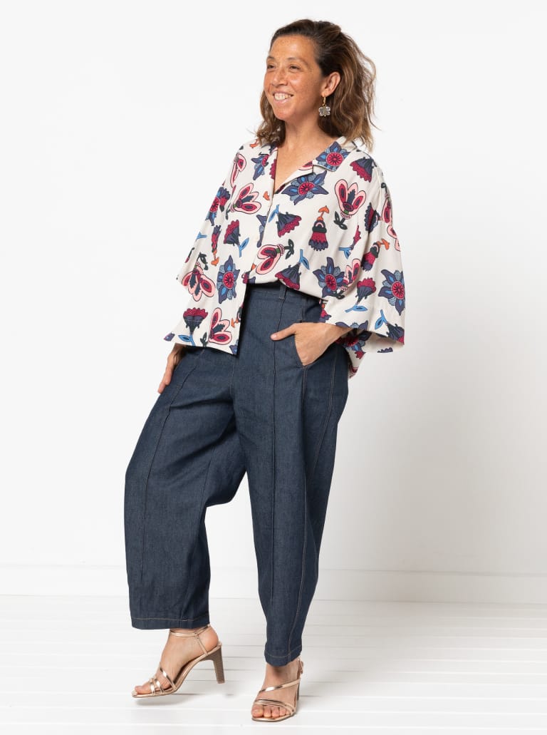 Twig Woven Pant By Style Arc - Barrel leg high waisted jeans with fly front and inseam pockets.