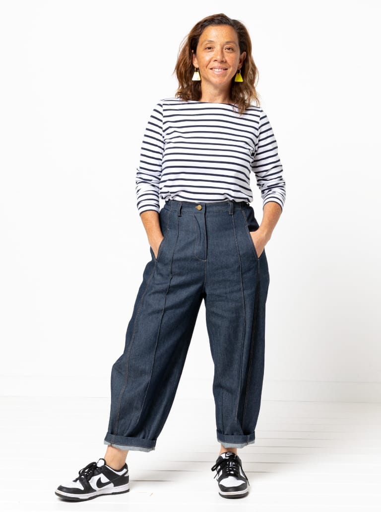 Twig Woven Pant By Style Arc - Barrel leg high waisted jeans with fly front and inseam pockets.