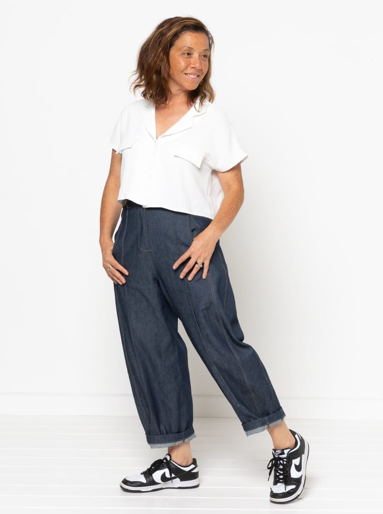 Twig Woven Pant By Style Arc - Barrel leg high waisted jeans with fly front and inseam pockets.