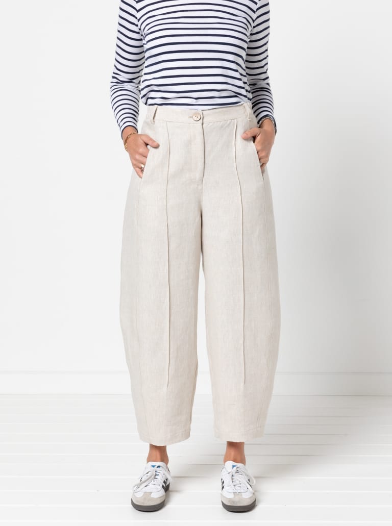 Twig Woven Pant By Style Arc - Barrel leg high waisted jeans with fly front and inseam pockets.