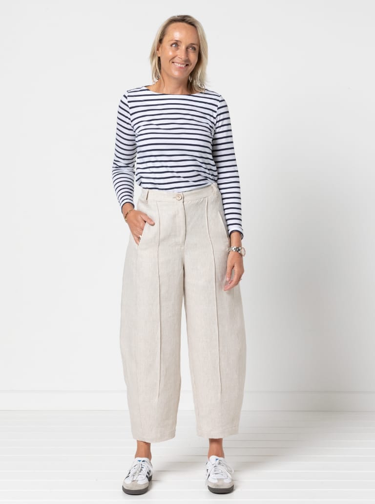 Twig Woven Pant By Style Arc - Barrel leg high waisted jeans with fly front and inseam pockets.