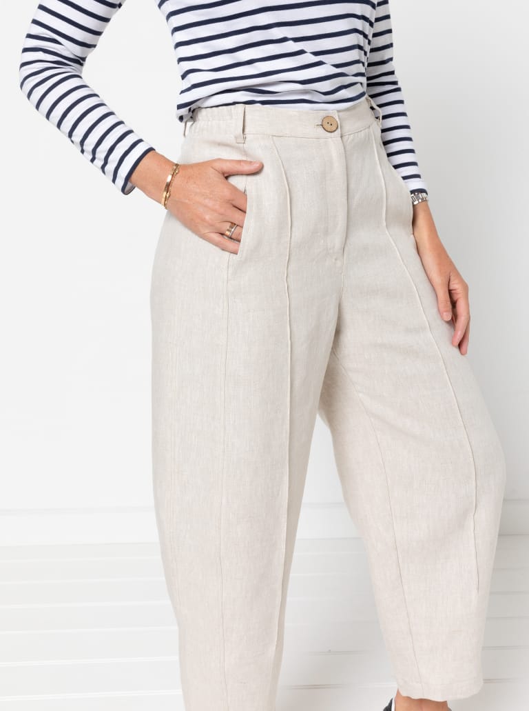 Twig Woven Pant By Style Arc - Barrel leg high waisted jeans with fly front and inseam pockets.