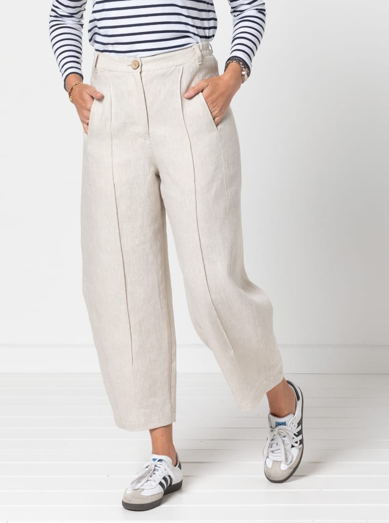 Twig Woven Pant By Style Arc - Barrel leg high waisted jeans with fly front and inseam pockets.