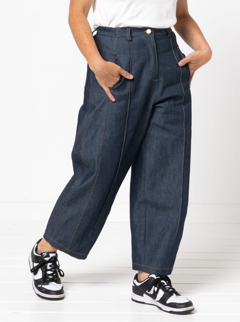 Twig Woven Pant By Style Arc - Barrel leg high waisted jeans with fly front and inseam pockets.