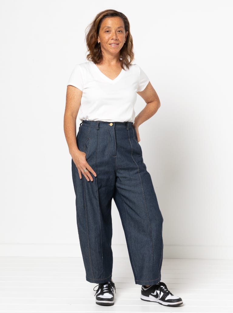 Twig Woven Pant By Style Arc - Barrel leg high waisted jeans with fly front and inseam pockets.