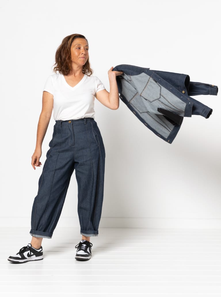 Twig Woven Pant By Style Arc - Barrel leg high waisted jeans with fly front and inseam pockets.