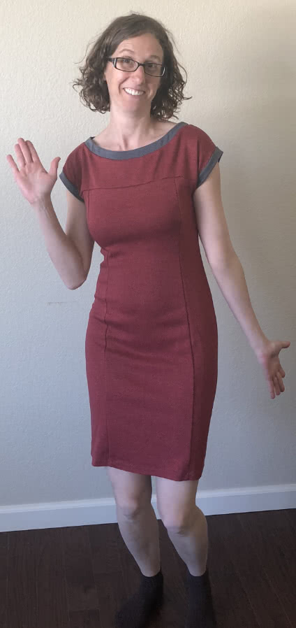 Twiggy Knit Dress By Style Arc - Slip on fitted knit dress with a boat neck and extended shoulder line.