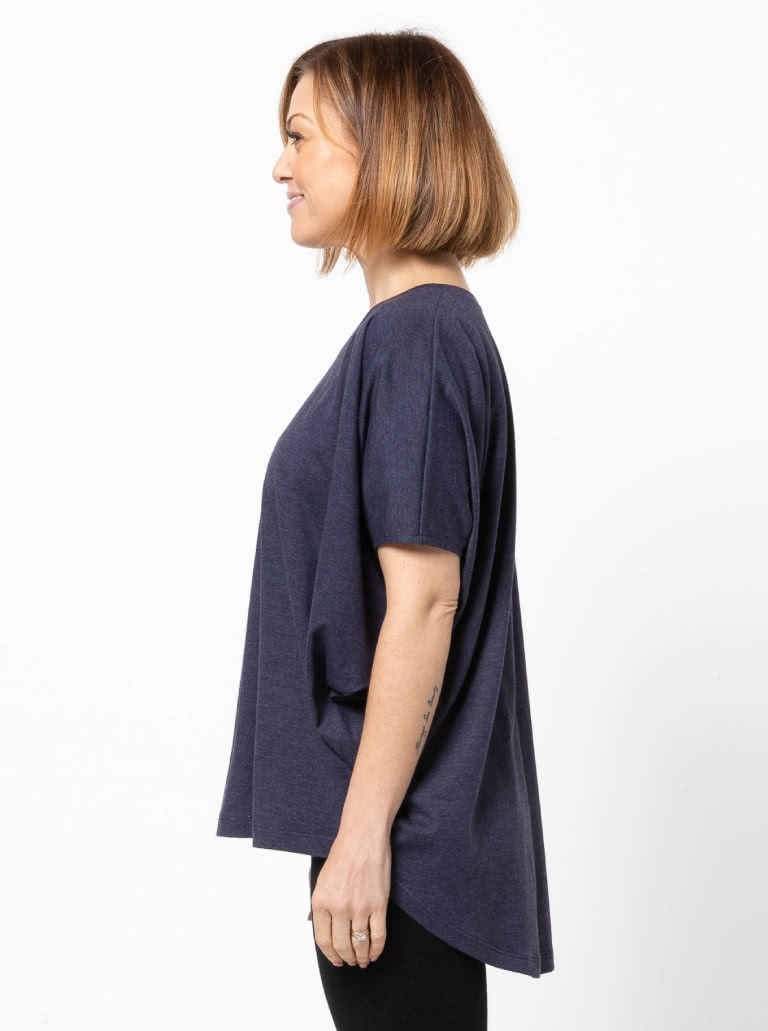 Venn Knit Tunic Top By Style Arc - Draped top with "V" neck, high-low hemline and extended shoulder line.