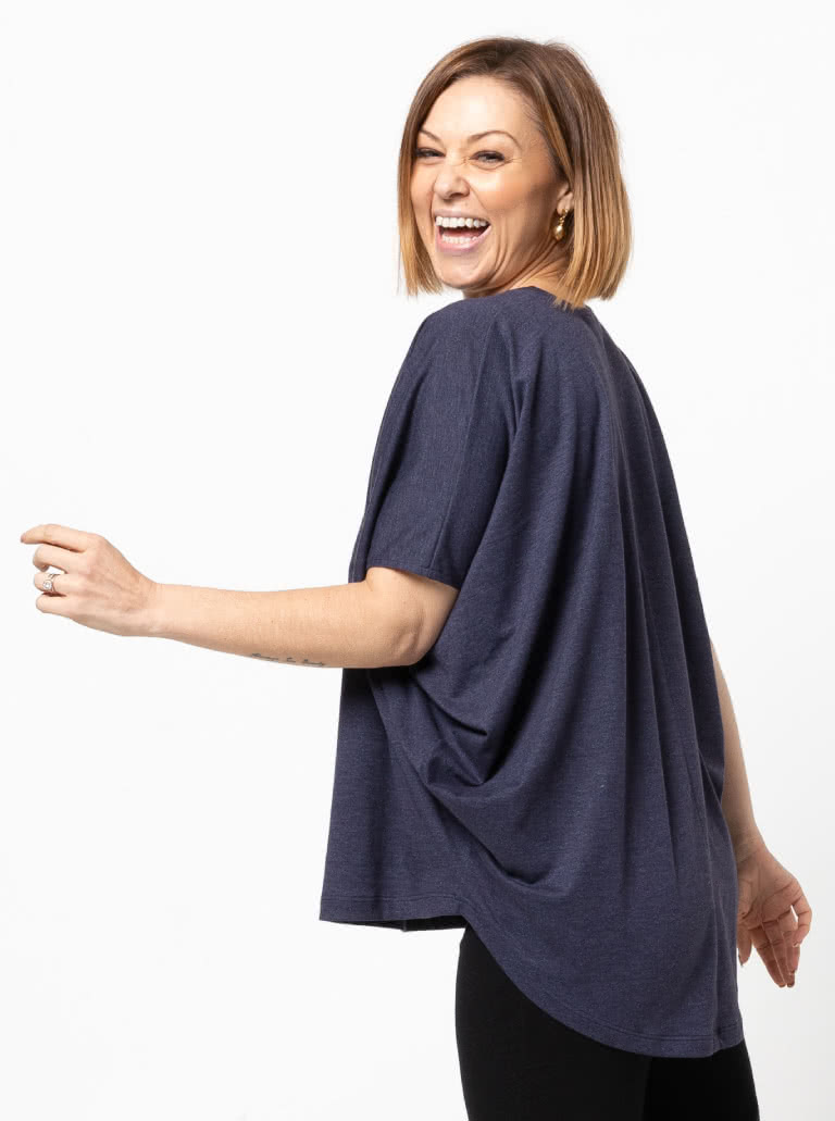 Venn Knit Tunic Top By Style Arc - Draped top with "V" neck, high-low hemline and extended shoulder line.