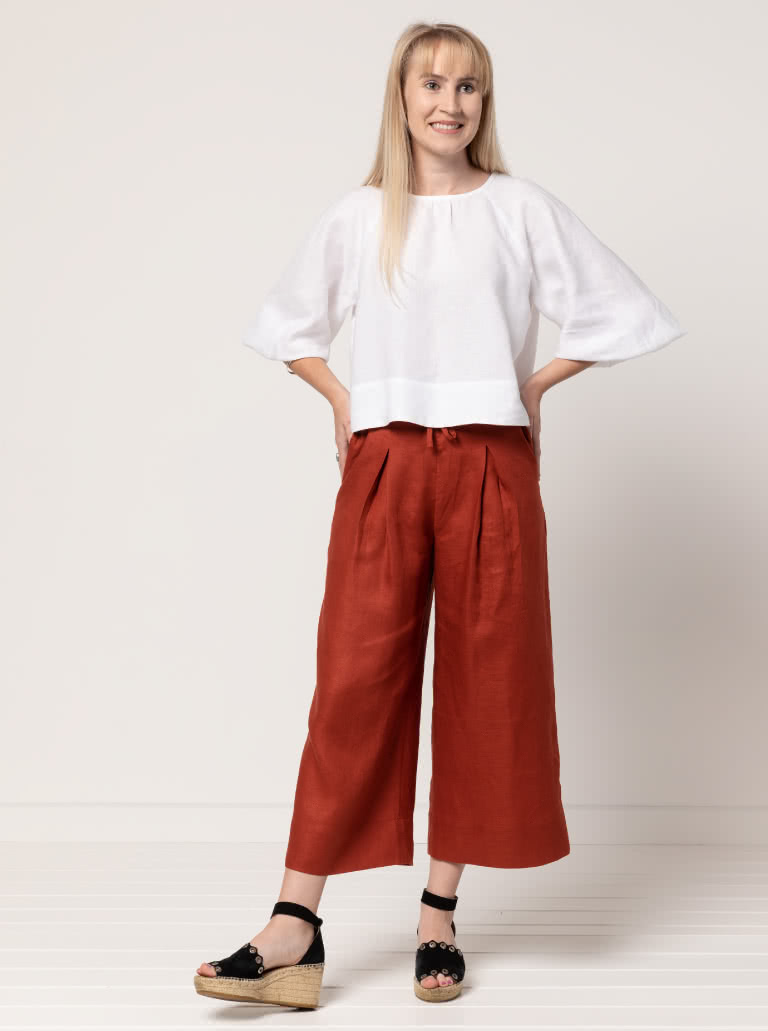 Verona Woven Top and Milan Woven Pant Sewing Pattern Bundle By Style Arc - A chic on trend easy fit statement sleeve top and wide leg ankle length pant bundle that will take you anywhere.