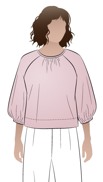 Verona Woven Top By Style Arc - Pull on top with button and loop opening at back with gathered 3/4 sleeves